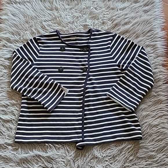 Lands' End Sweaters - Lands end womens navy blue and white stripped thick cotton‎ flowy sweater